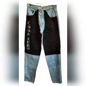 Intensity Code Zero Jeans Mens 30 Blue Denim Leather Streetwear Grunge 90s VTG